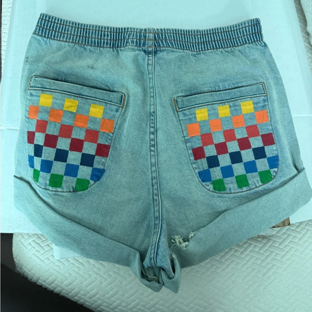 Aviator Nation Blue Jean Shorts Distressed High-Waisted - Picture 2 of 5